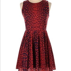 Wren Anthropologie Vintage Animal Print Pleated Knee Length Cocktail Dress Sz S